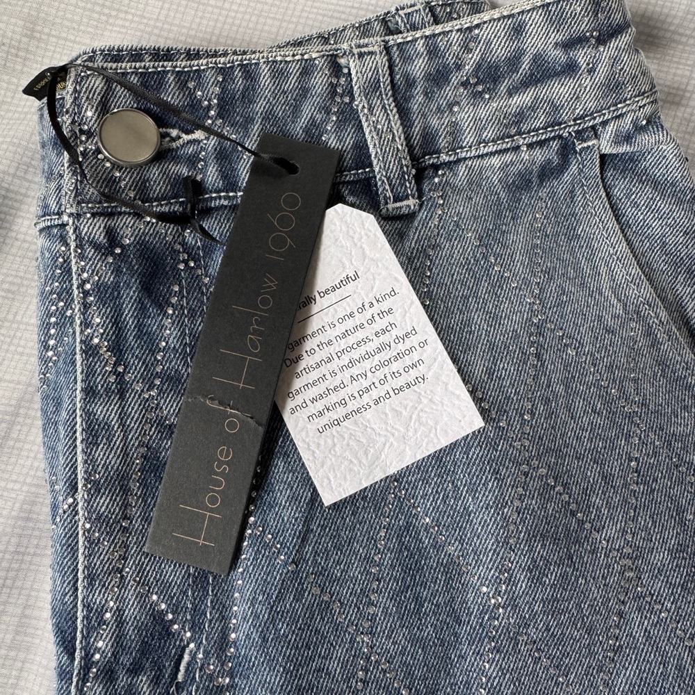 NEW House of Harlow Rhinestone Wide Leg Jeans | Size 4 (27) | light blue - Picture 10 of 13